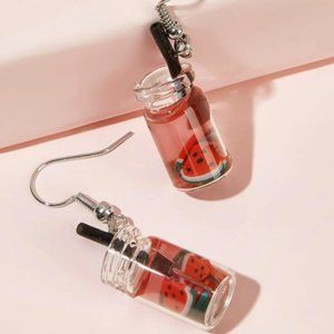 Watermelon fruit drink straw small earrings